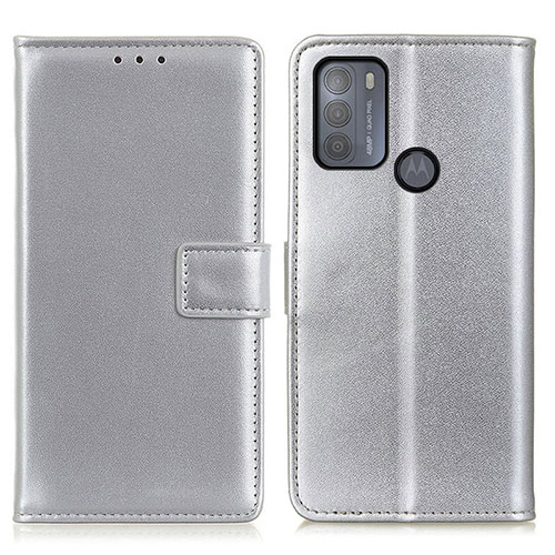 Leather Case Stands Flip Cover Holder A08D for Motorola Moto G50 Silver
