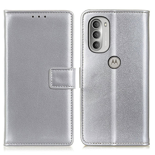 Leather Case Stands Flip Cover Holder A08D for Motorola Moto G51 5G Silver