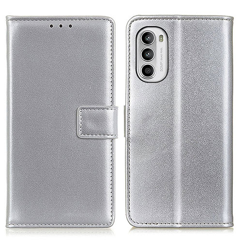 Leather Case Stands Flip Cover Holder A08D for Motorola MOTO G52 Silver