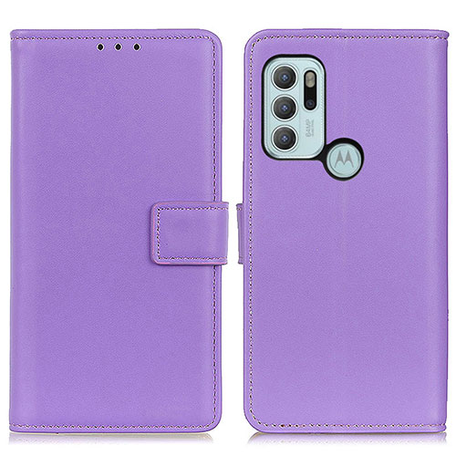 Leather Case Stands Flip Cover Holder A08D for Motorola Moto G60s Purple