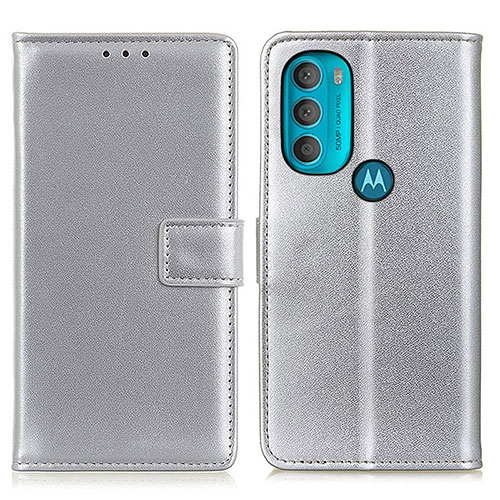 Leather Case Stands Flip Cover Holder A08D for Motorola Moto G71 5G Silver