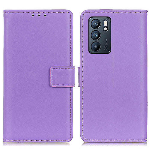 Leather Case Stands Flip Cover Holder A08D for Oppo Reno6 5G Purple