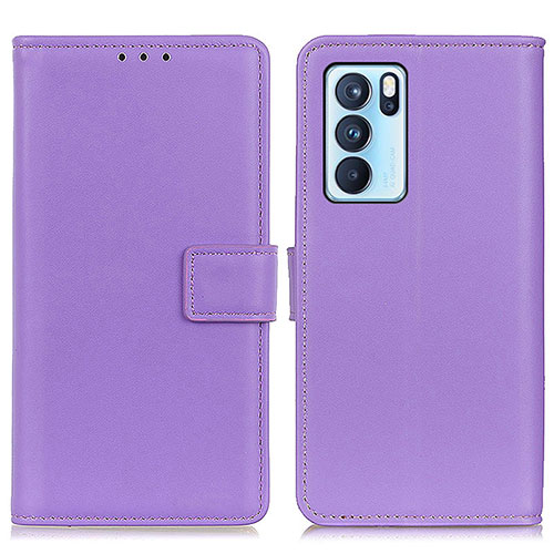 Leather Case Stands Flip Cover Holder A08D for Oppo Reno6 Pro 5G India Purple