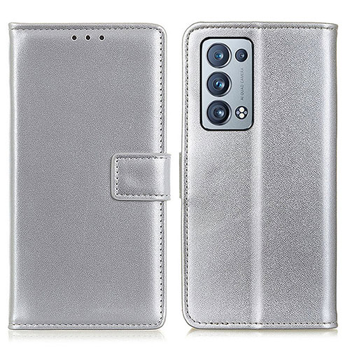 Leather Case Stands Flip Cover Holder A08D for Oppo Reno6 Pro 5G Silver