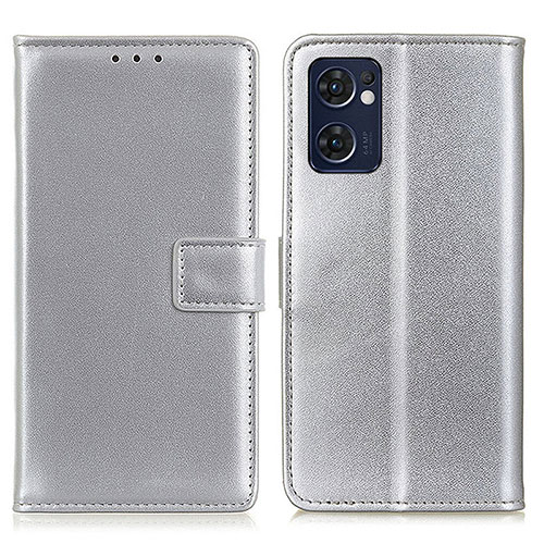 Leather Case Stands Flip Cover Holder A08D for Oppo Reno7 5G Silver