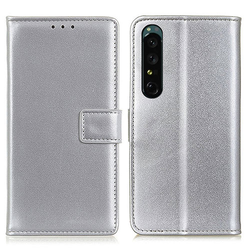 Leather Case Stands Flip Cover Holder A08D for Sony Xperia 1 V Silver