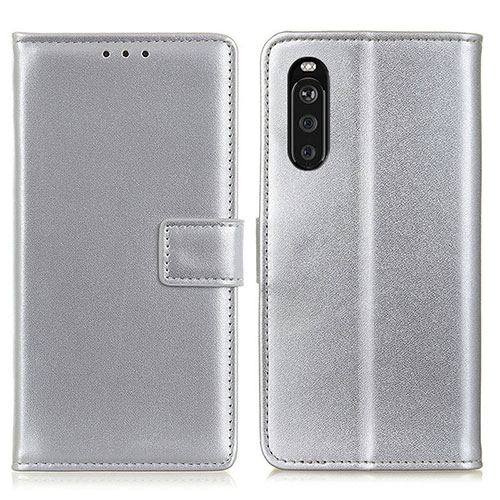 Leather Case Stands Flip Cover Holder A08D for Sony Xperia 10 III Silver