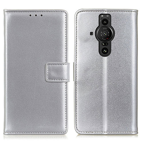 Leather Case Stands Flip Cover Holder A08D for Sony Xperia PRO-I Silver