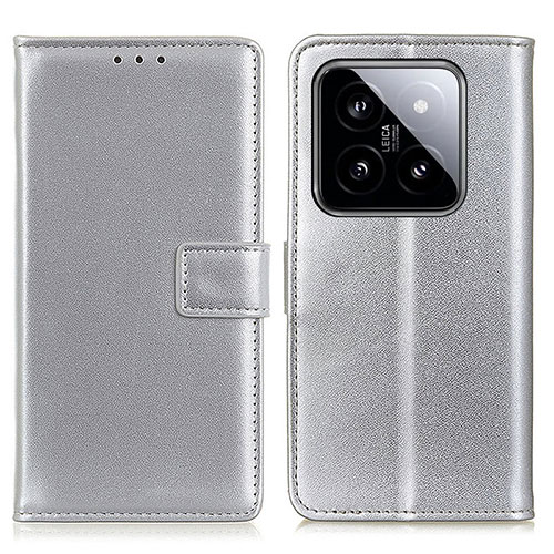 Leather Case Stands Flip Cover Holder A08D for Xiaomi Mi 14 Pro 5G Silver