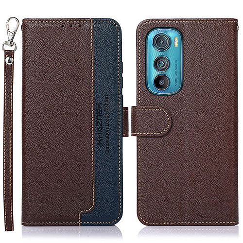 Leather Case Stands Flip Cover Holder A09D for Motorola Moto Edge 30 5G Brown
