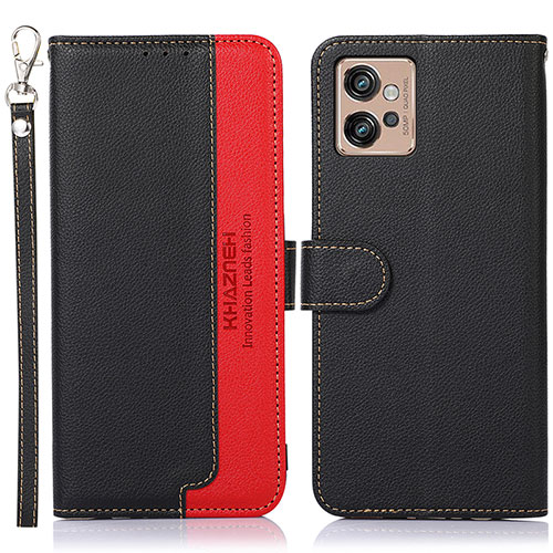 Leather Case Stands Flip Cover Holder A09D for Motorola Moto G32 Black