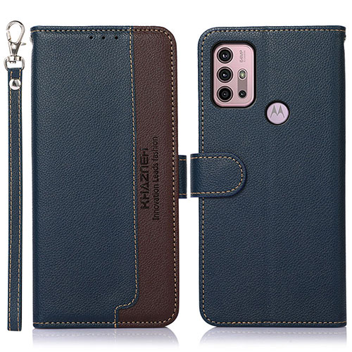 Leather Case Stands Flip Cover Holder A09D for Motorola Moto G41 Blue