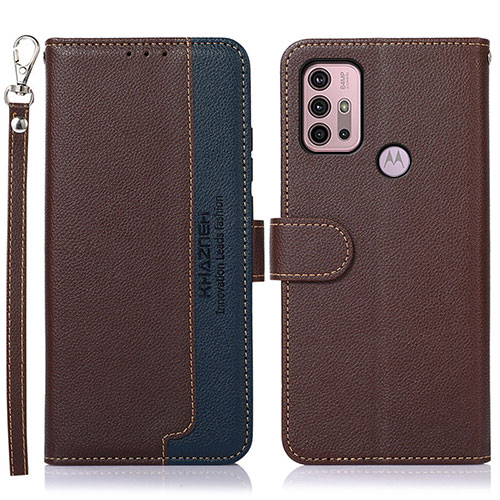 Leather Case Stands Flip Cover Holder A09D for Motorola Moto G41 Brown