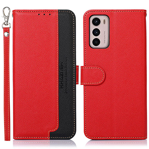 Leather Case Stands Flip Cover Holder A09D for Motorola Moto G42 Red
