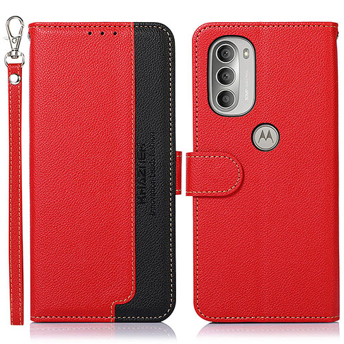 Leather Case Stands Flip Cover Holder A09D for Motorola Moto G51 5G Red