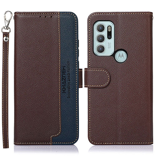 Leather Case Stands Flip Cover Holder A09D for Motorola Moto G60s Brown