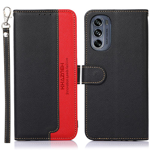 Leather Case Stands Flip Cover Holder A09D for Motorola Moto G62 5G Black
