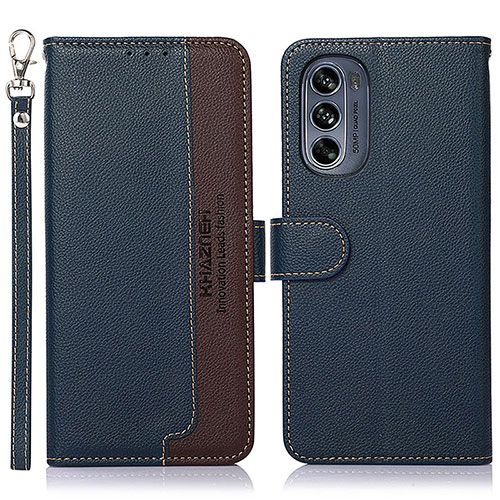 Leather Case Stands Flip Cover Holder A09D for Motorola Moto G62 5G Blue