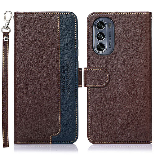 Leather Case Stands Flip Cover Holder A09D for Motorola Moto G62 5G Brown