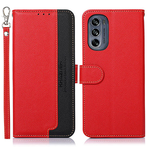 Leather Case Stands Flip Cover Holder A09D for Motorola Moto G62 5G Red