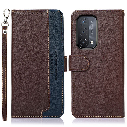 Leather Case Stands Flip Cover Holder A09D for OnePlus Nord N200 5G Brown