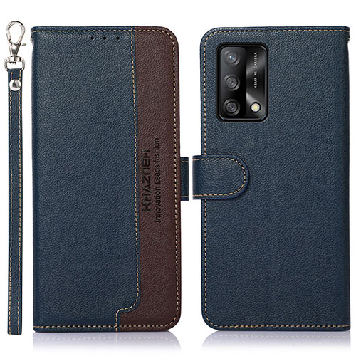 Leather Case Stands Flip Cover Holder A09D for Oppo A74 4G Blue