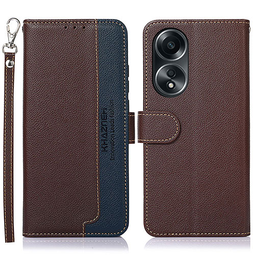 Leather Case Stands Flip Cover Holder A09D for Oppo A78 5G Brown