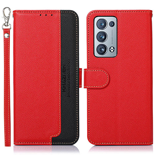 Leather Case Stands Flip Cover Holder A09D for Oppo Reno6 Pro 5G Red