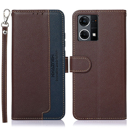 Leather Case Stands Flip Cover Holder A09D for Oppo Reno7 4G Brown