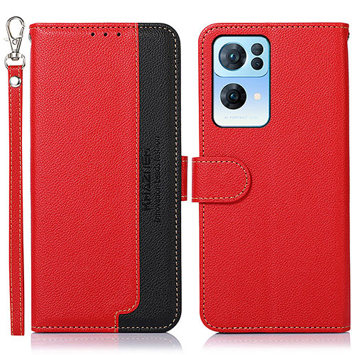 Leather Case Stands Flip Cover Holder A09D for Oppo Reno7 Pro 5G Red
