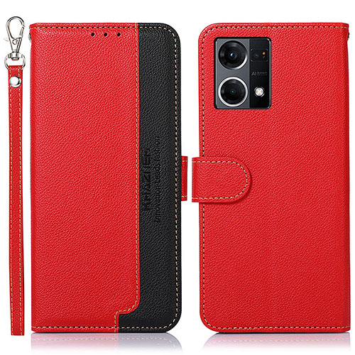 Leather Case Stands Flip Cover Holder A09D for Oppo Reno8 4G Red