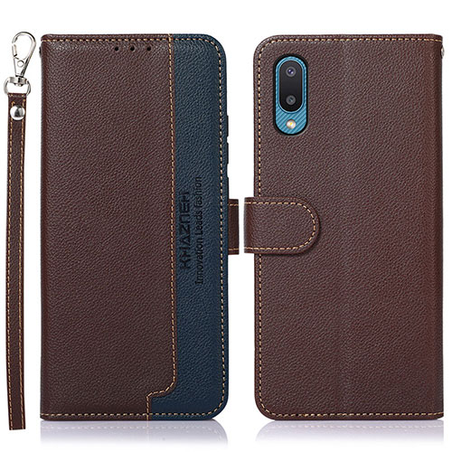 Leather Case Stands Flip Cover Holder A09D for Samsung Galaxy M02 Brown