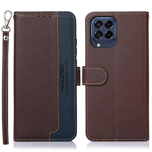 Leather Case Stands Flip Cover Holder A09D for Samsung Galaxy M53 5G Brown