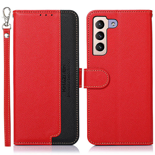 Leather Case Stands Flip Cover Holder A10D for Samsung Galaxy S22 5G Red