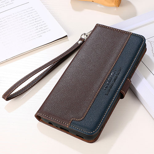 Leather Case Stands Flip Cover Holder A11D for Samsung Galaxy S21 FE 5G Brown