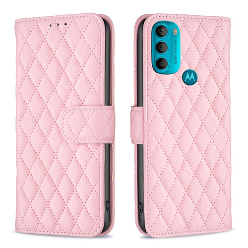 Leather Case Stands Flip Cover Holder B01F for Motorola Moto G71 5G Pink