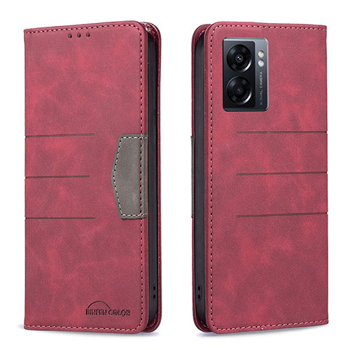 Leather Case Stands Flip Cover Holder B01F for Oppo A56S 5G Red