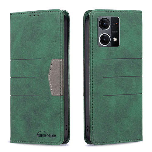 Leather Case Stands Flip Cover Holder B01F for Oppo Reno7 4G Green