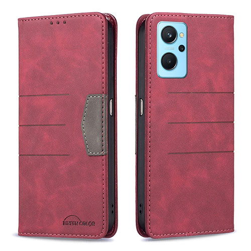 Leather Case Stands Flip Cover Holder B01F for Realme 9i 4G Red