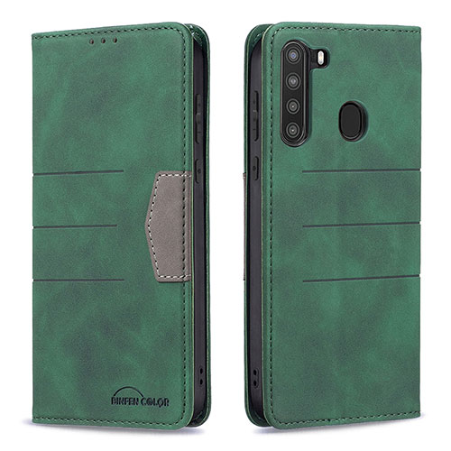 Leather Case Stands Flip Cover Holder B01F for Samsung Galaxy A21 Green