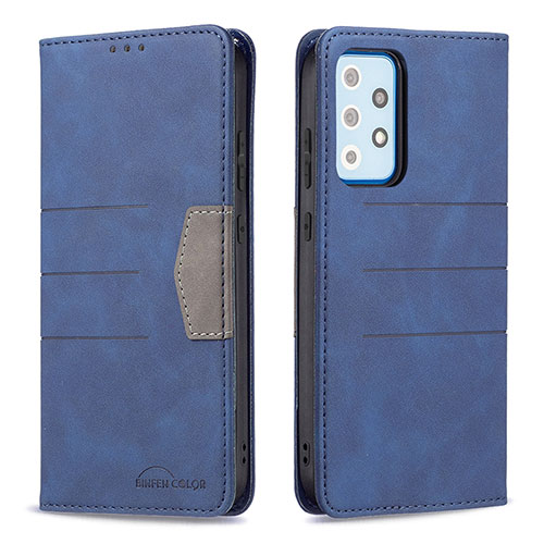 Leather Case Stands Flip Cover Holder B01F for Samsung Galaxy A52 4G Blue