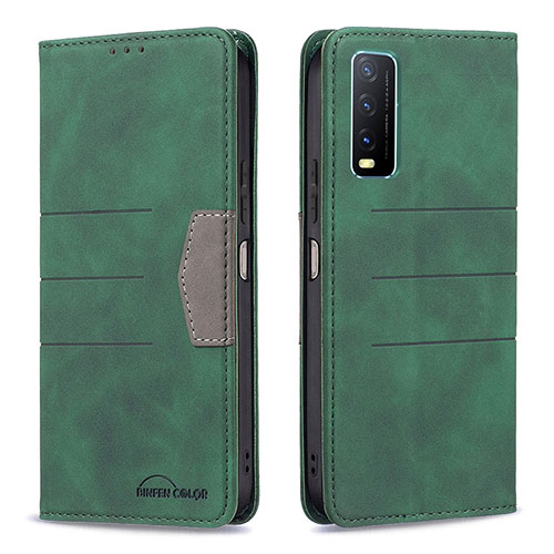 Leather Case Stands Flip Cover Holder B01F for Vivo Y12s Green