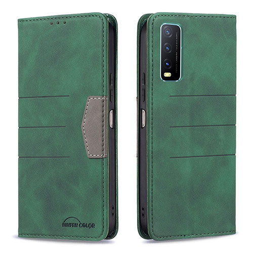 Leather Case Stands Flip Cover Holder B01F for Vivo Y20 Green