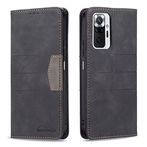Leather Case Stands Flip Cover Holder B01F for Xiaomi Redmi Note 10 Pro Max Black