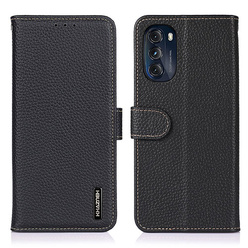 Leather Case Stands Flip Cover Holder B01H for Motorola Moto G 5G (2022) Black