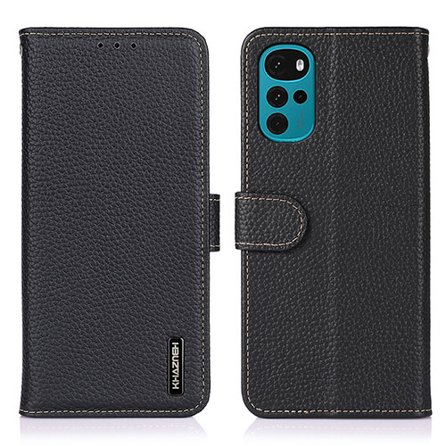 Leather Case Stands Flip Cover Holder B01H for Motorola Moto G22 Black