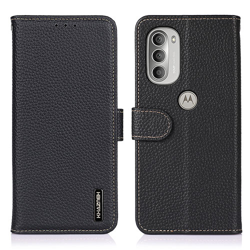 Leather Case Stands Flip Cover Holder B01H for Motorola Moto G51 5G Black
