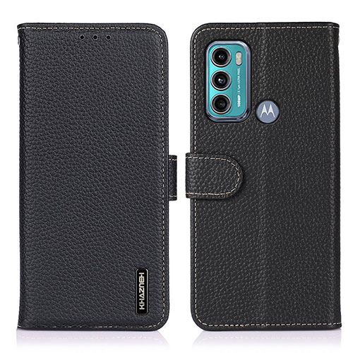 Leather Case Stands Flip Cover Holder B01H for Motorola Moto G60 Black