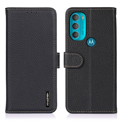 Leather Case Stands Flip Cover Holder B01H for Motorola Moto G71 5G Black