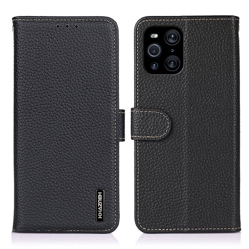 Leather Case Stands Flip Cover Holder B01H for Oppo Find X3 Pro 5G Black